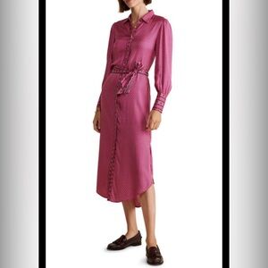 Vineyard Vines Pink Long Sleeve Dress no belt silk dress diamond print